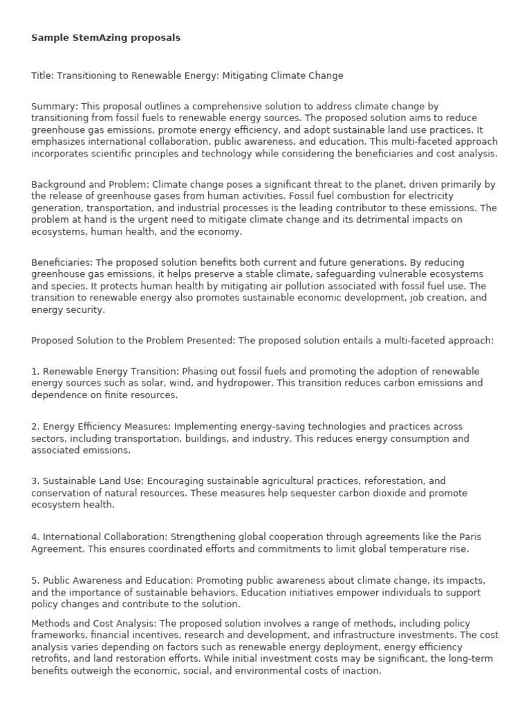 Sample StemAzing Proposals | PDF | Climate Change Mitigation | Carbon ...