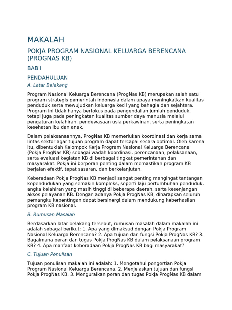 Makalah Pokja Prog Nas KB | PDF