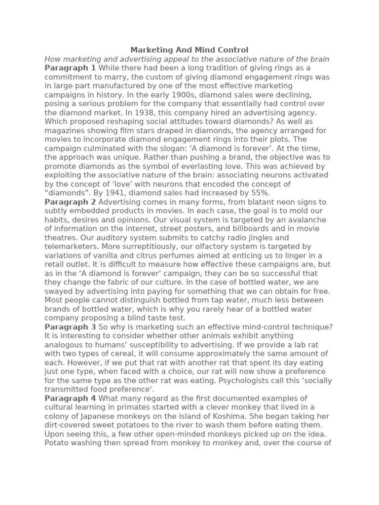 Marketing and Mind Control | PDF | Imitation | Advertising