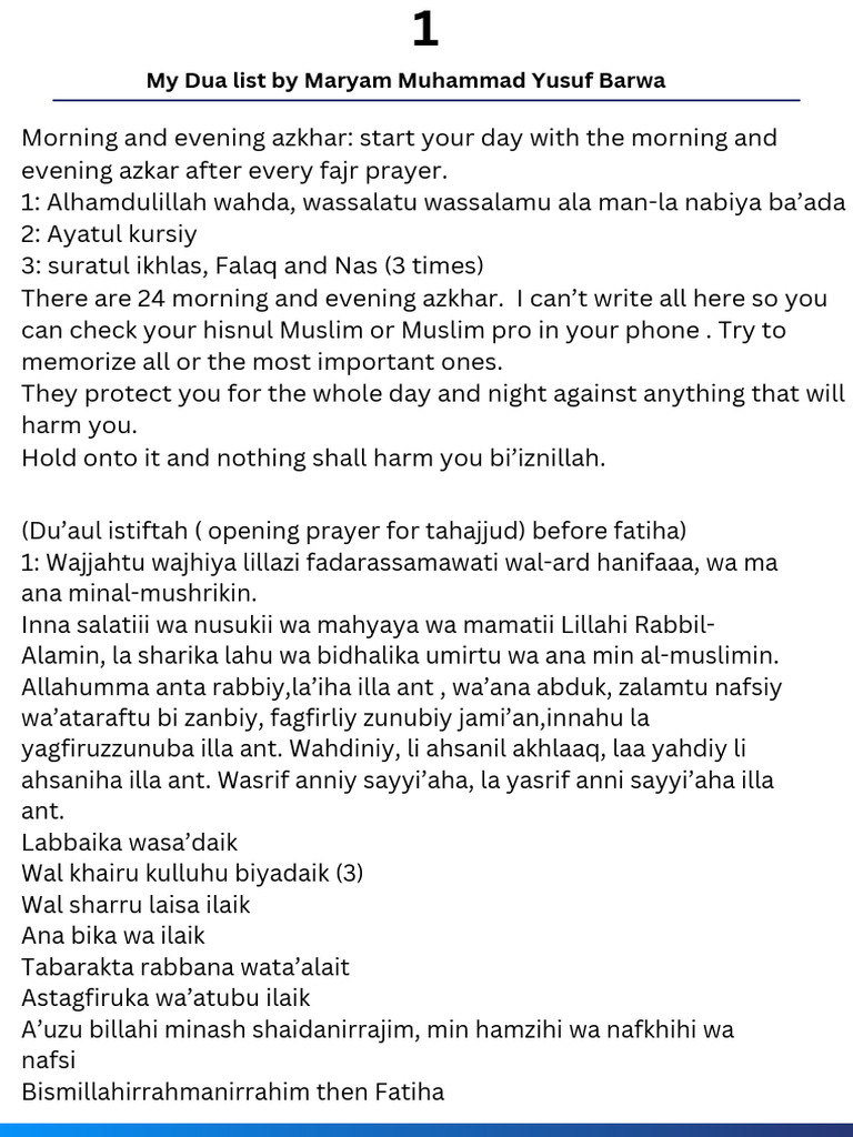 My Dua List by Maryam Muhammad Yusuf Barwa | PDF | Religious Belief And ...