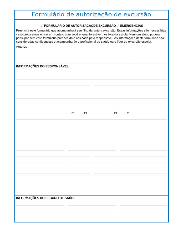 Formulário de Autorização de Excursão | PDF