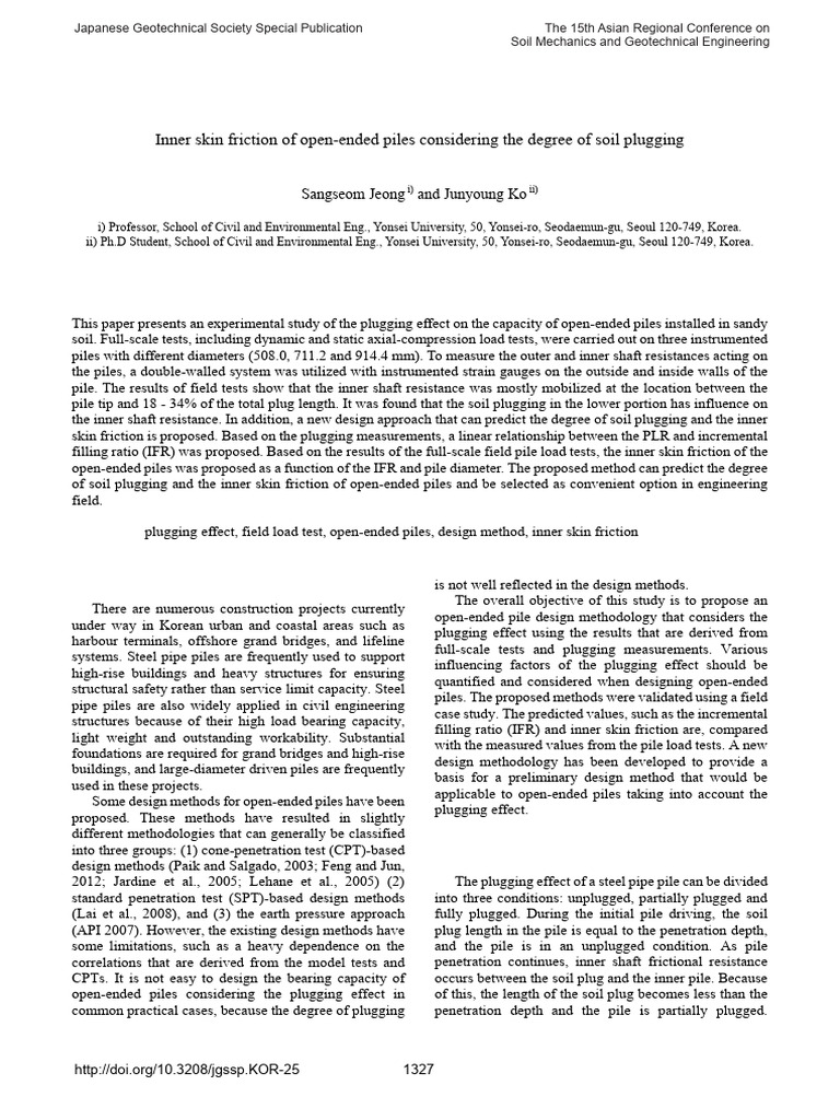 Inner Skin Friction of Open-Ended Piles Considerin | PDF | Friction ...