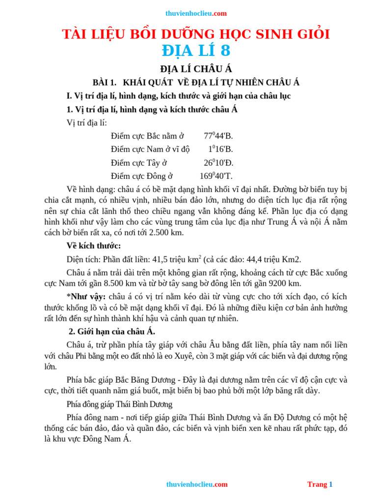 Tai Lieu BD HSG Dia Li 8 | PDF