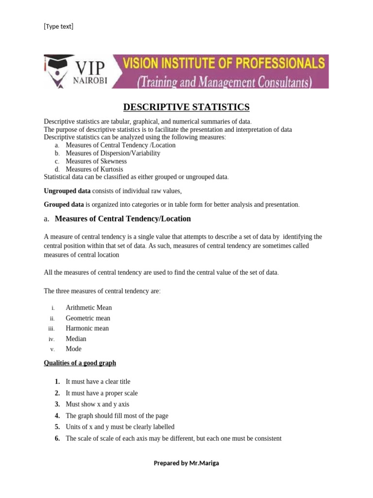 Descriptive Statistics Notes | PDF | Mean | Descriptive Statistics