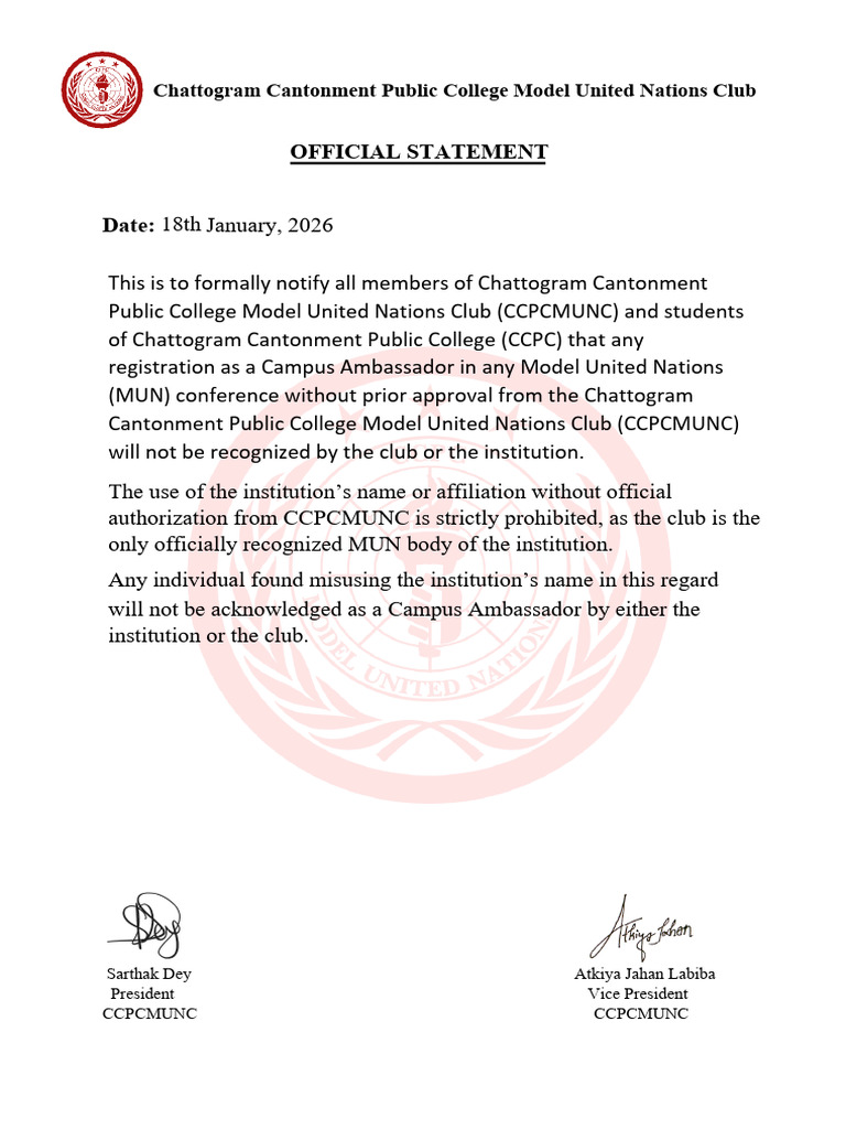 Statement Ccpcmunc | PDF