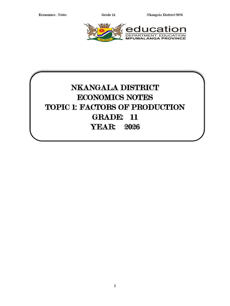 Grade 11 Topic 1 Notes | PDF | Labour Economics | Capital (Economics)
