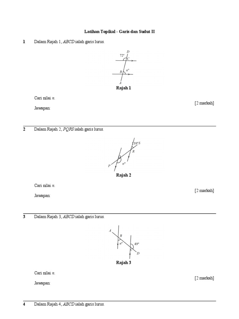 Soalan Matematik Sudut Dan Garis - Persoalan n