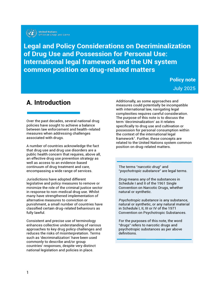 UNODC Policy Note Legal and Policy Considerations On Decriminalization ...