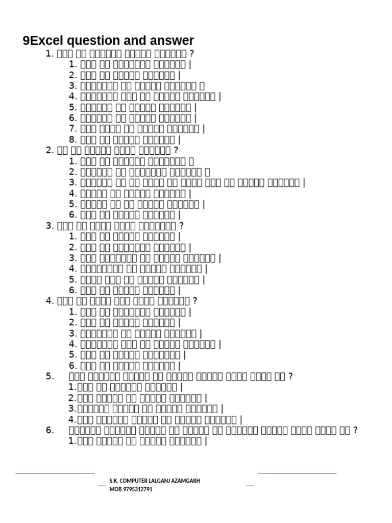 Excel Question and Answer | PDF
