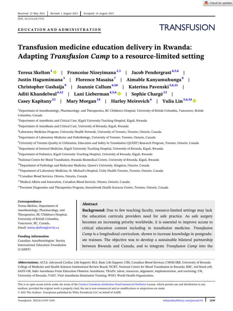 Transfusion - 2023 - Skelton - Transfusion Medicine Education Delivery ...