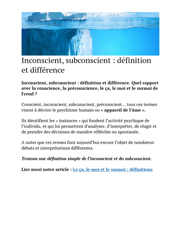 Conscient Inconscient Et Préconscient Chez Freud | PDF | Concept de soi ...