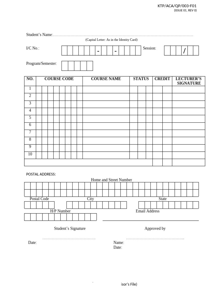 1. Course Registration Form | PDF