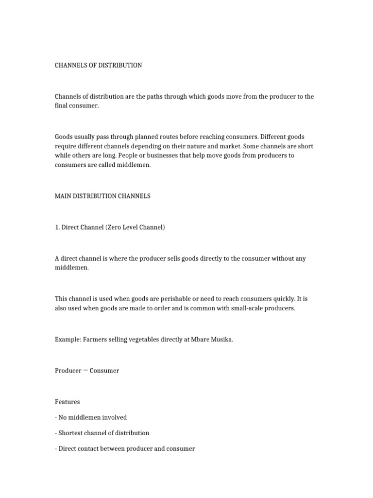 Channels of Distribution Form 3 ZIMSEC | PDF | Retail | Goods