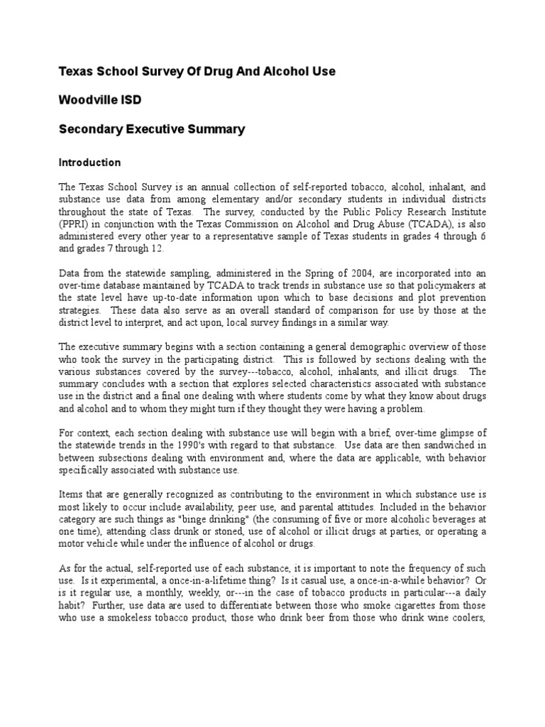 TYLER COUNTY Woodville ISD 2004 Texas School Survey of Drug and Alcohol Use Download Free
