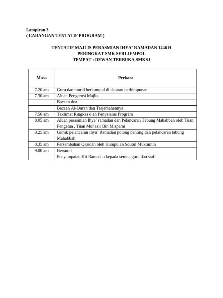 Tentatif Program Perasmian | PDF