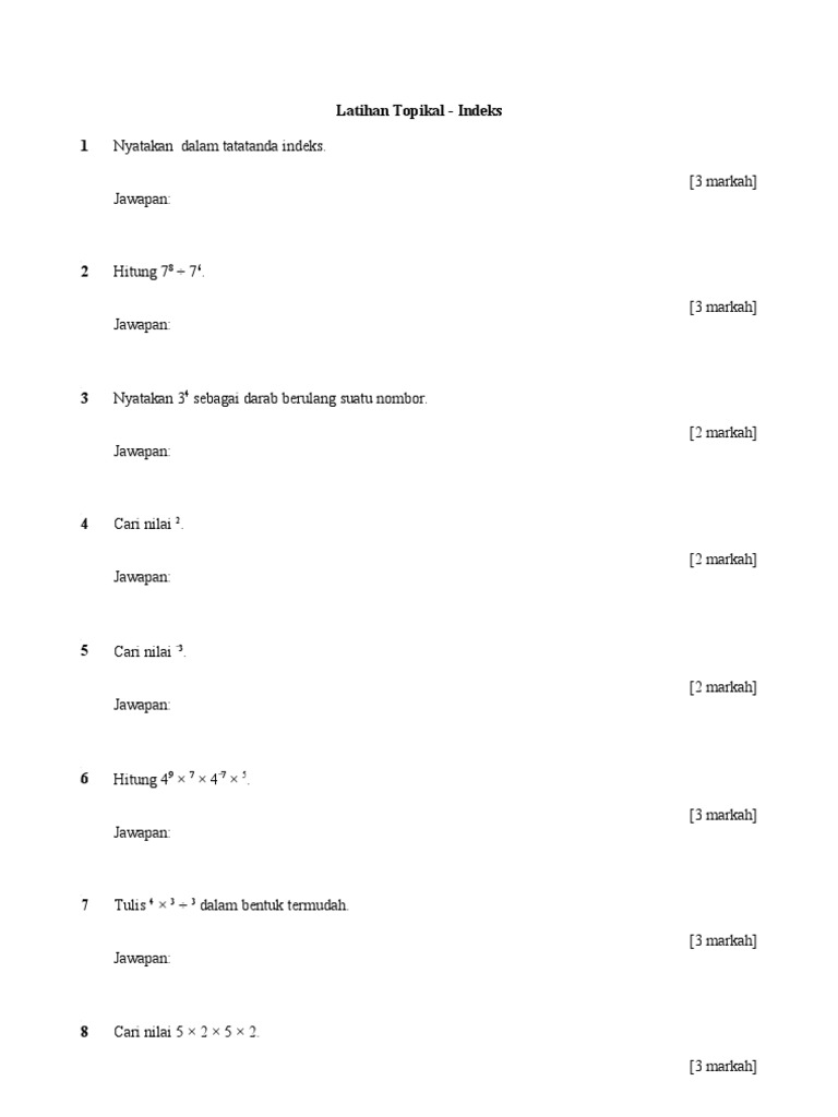 Latihan Topikal Indeks Pdf