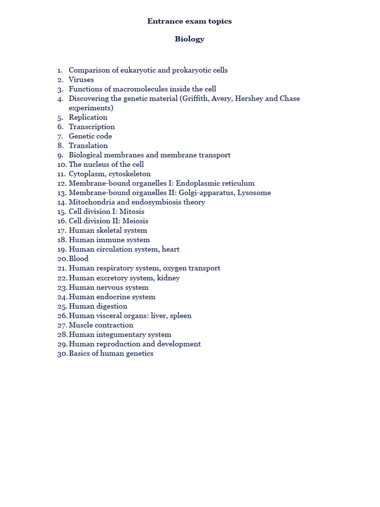 Entrance Exam Topics | PDF
