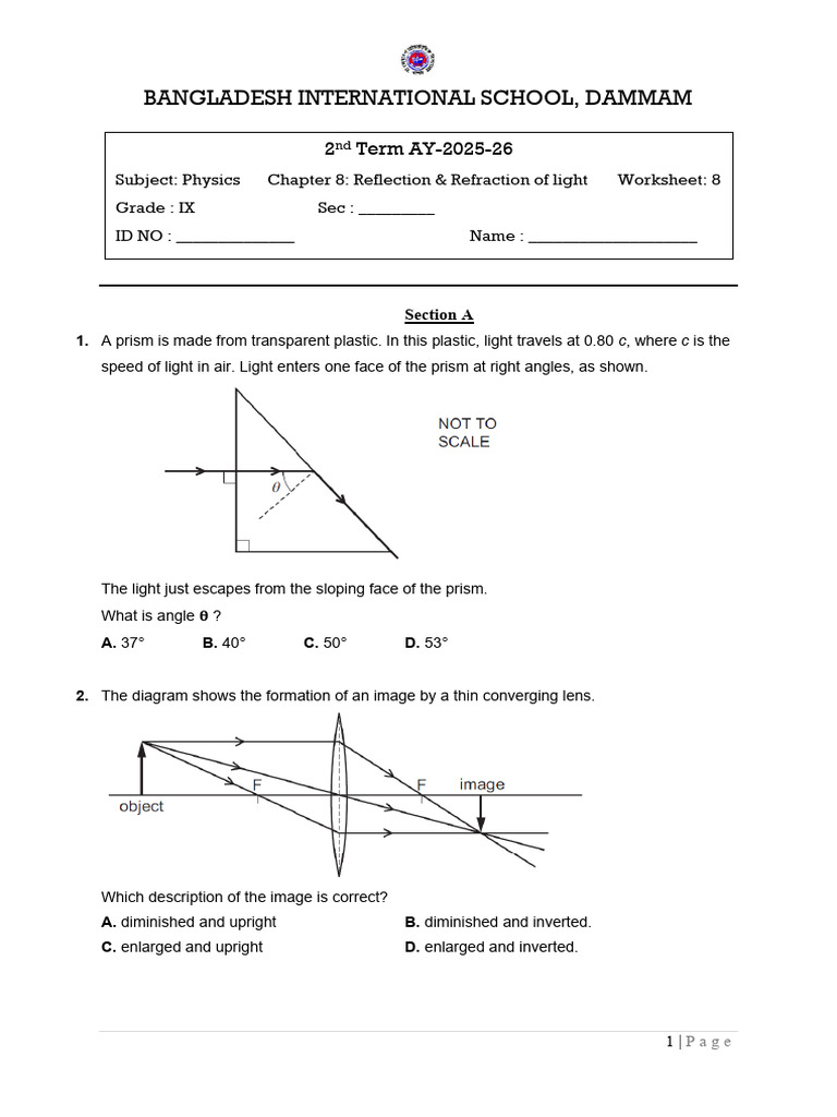 Worksheet 8 | PDF | Optics | Atomic