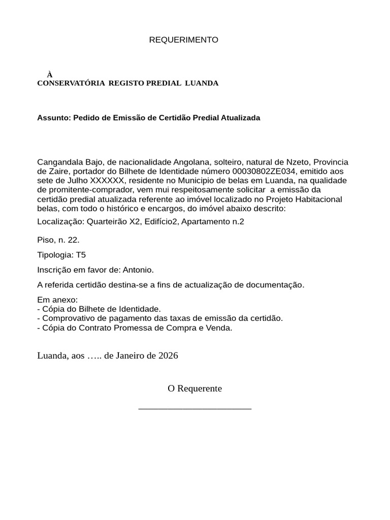 Requerimento para Certidão Predial IMOVEL | PDF