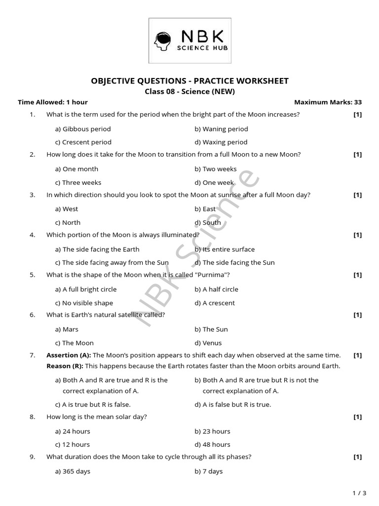 Keeping Time With Skies - Objective Practice Worksheet | PDF | Moon ...
