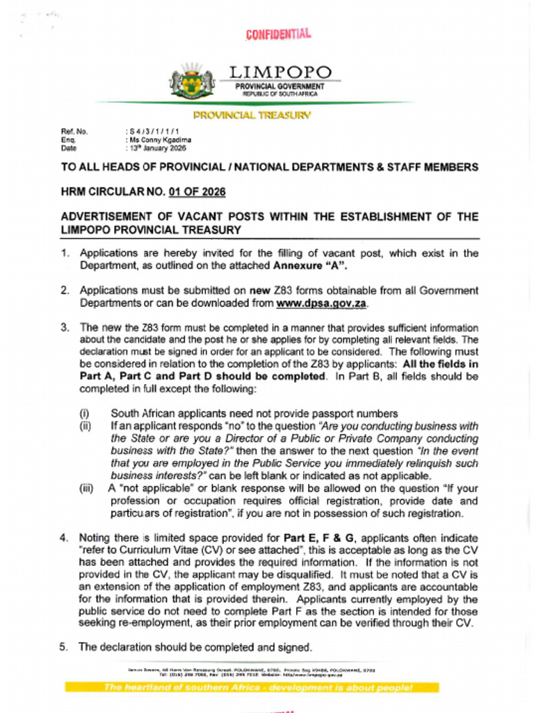 Circular No 01 of 2026 Provincial Treasury | PDF