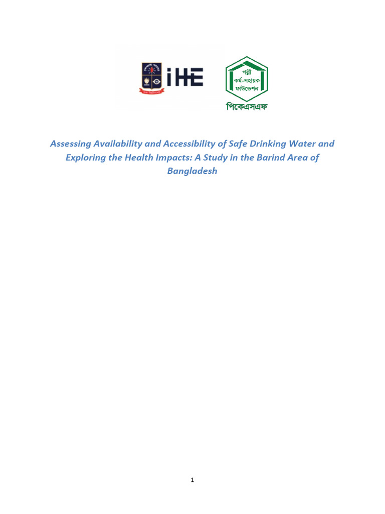 Barind Area-Availability and Accessibility of Safe Drinking Water | PDF ...