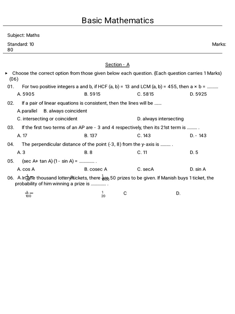 Basic Maths Paper 1 | PDF | Equations | Mathematical Objects