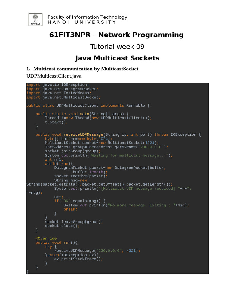 61FIT3NPR_W09 Tut Multicast Socket New | PDF | Network Socket ...