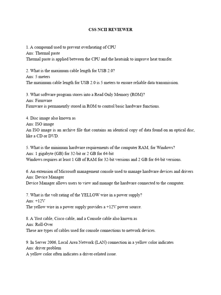CSS Ncii Reviewer 1 | PDF | Computer Network | Local Area Network