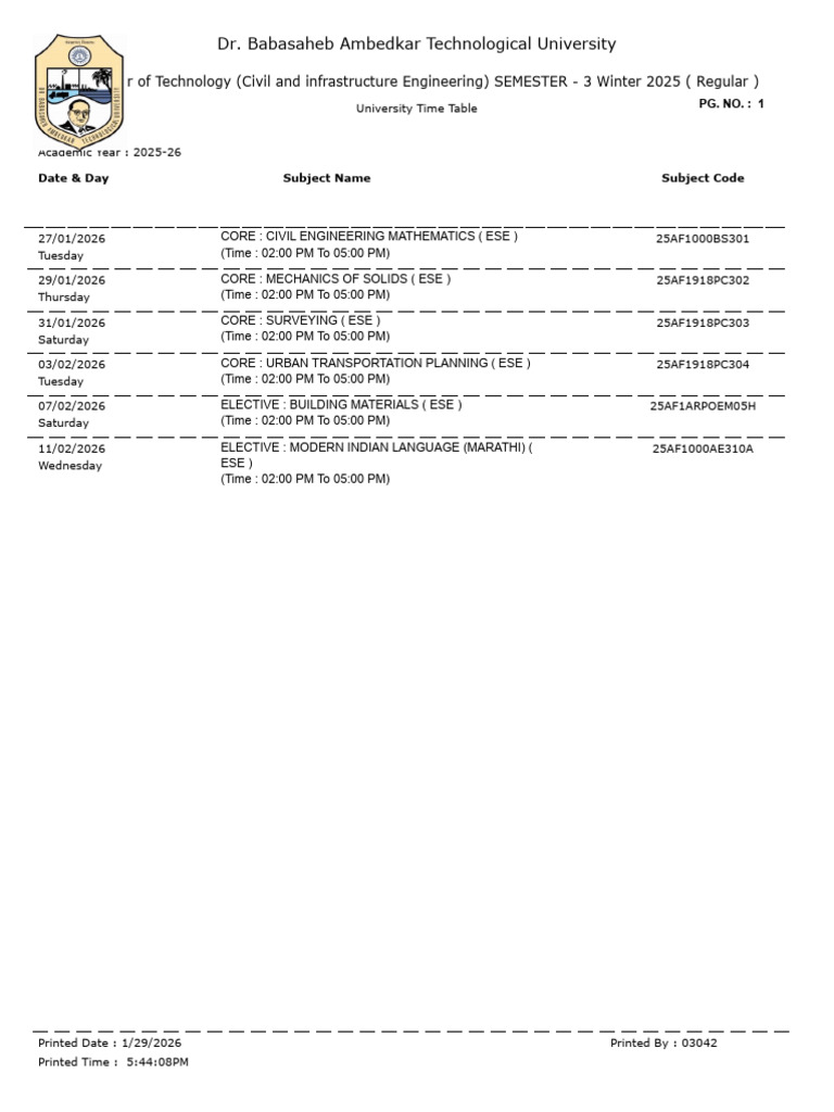 University Time Table | PDF