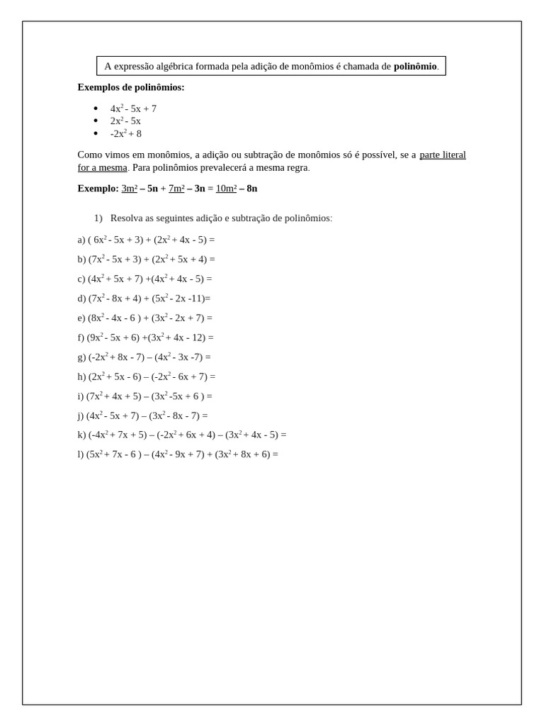 Polinomios 8 Ano | PDF