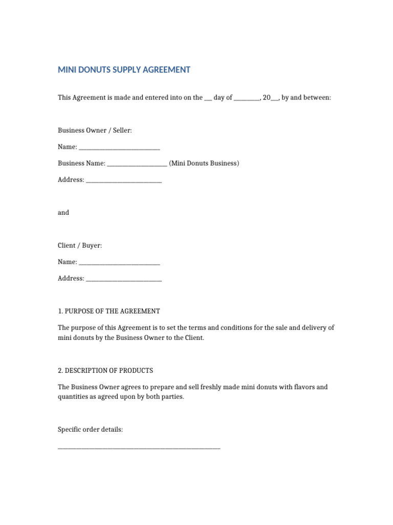 Mini Donuts Supply Agreement | PDF
