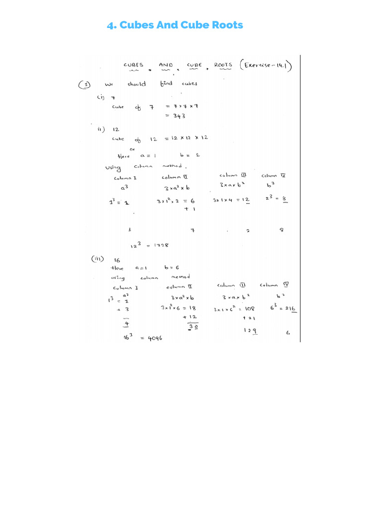 Chapter 4. Cubes and Cube Roots | PDF