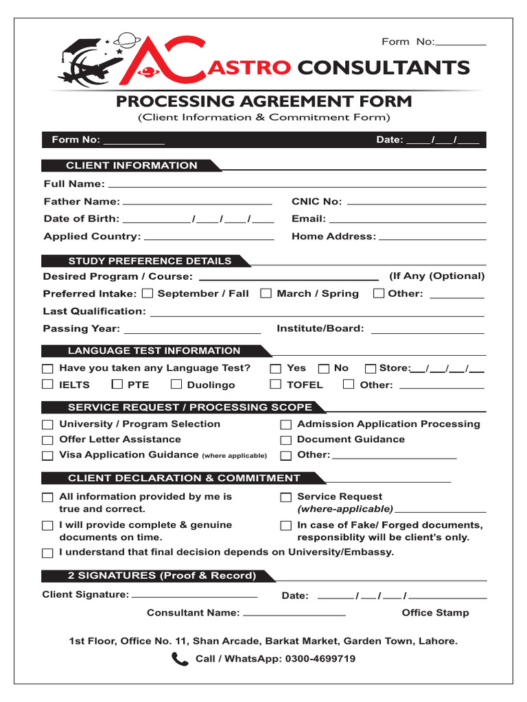 Astro Consultants Processing Agreement Form | PDF
