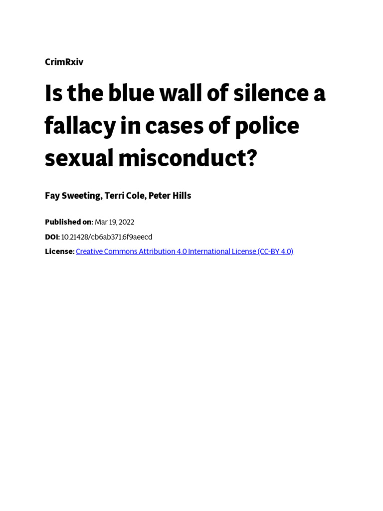 Is the Blue Wall of Silence a Fallacy in Cases of Police Sexual ...