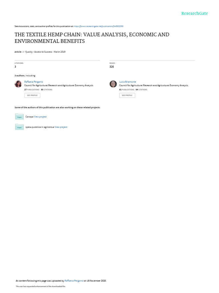 The Textile Hemp Chain Value Analysis, Economic and Environmental ...