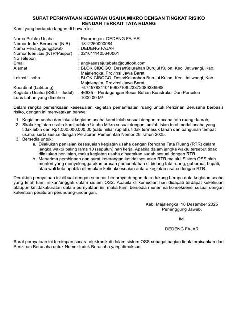 Izin Usaha Pak Dedeng | PDF