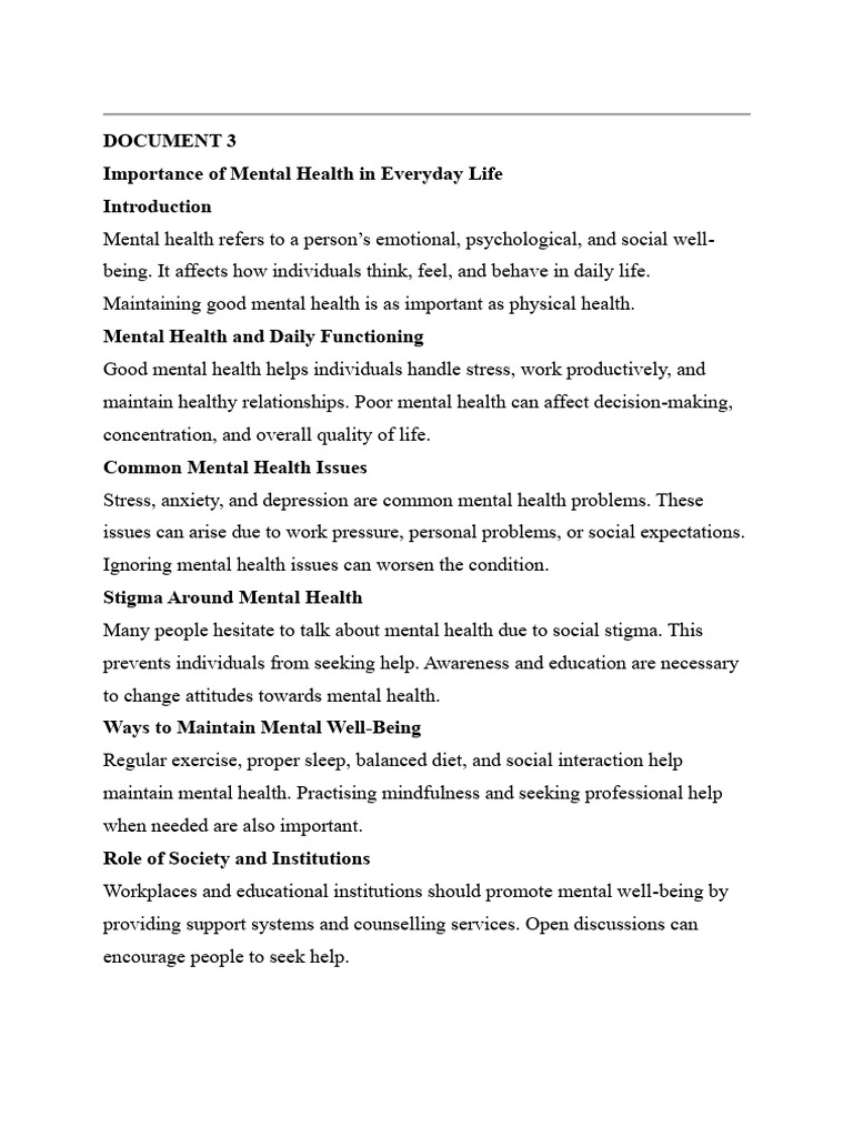 Importance of Mental Health in Everyday Life | PDF | Climate Change ...