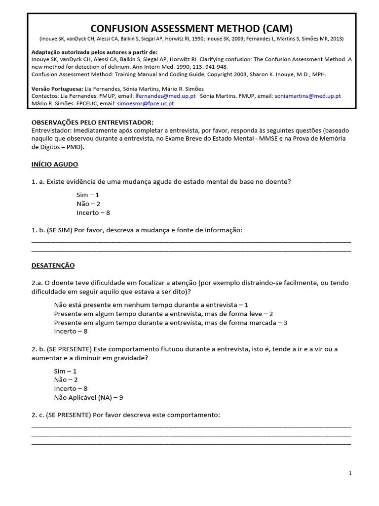 Confusion-Assessment-method Long Version European Portuguese Version 13 ...