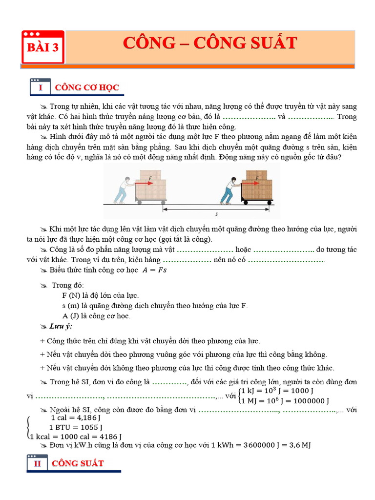 (Hs) Bài 3 Công - Công Suất - compressed | PDF