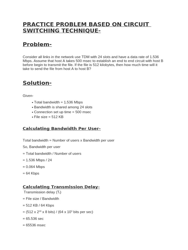 2. Practice Problem Based on Switching Technique | PDF | Network Packet ...