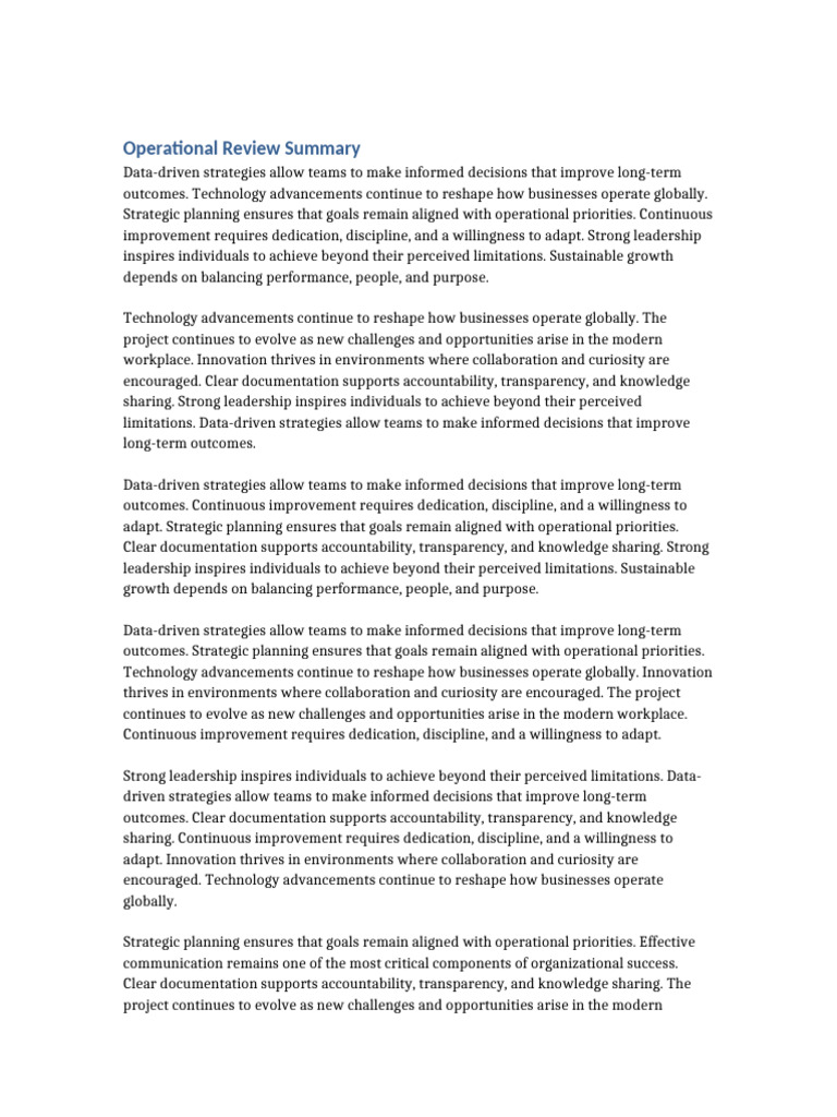 Operational Review Summary | PDF | Strategic Planning | Leadership