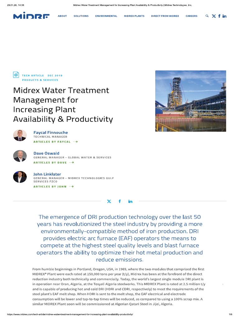 Midrex Water Treatment Management For Increasing Plant Availability ...
