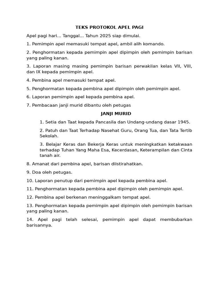 Teks Protokol Apel Pagi | PDF