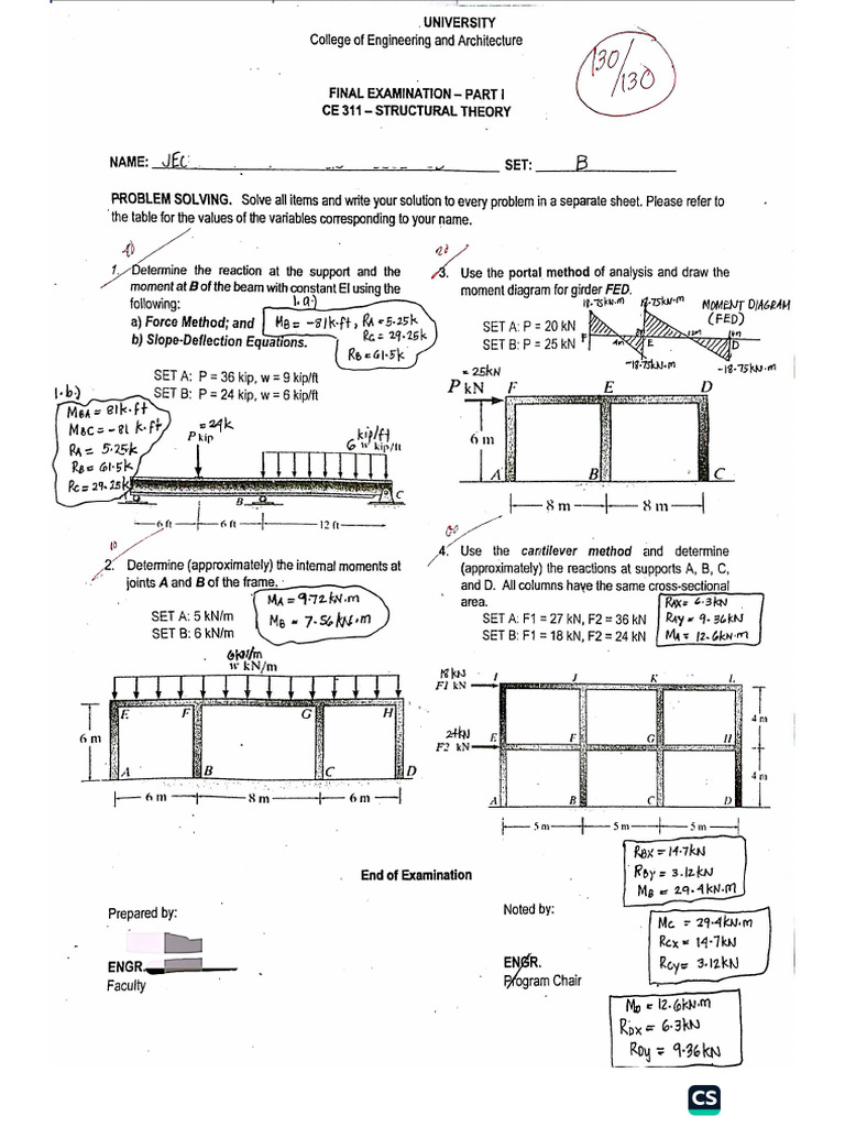 Structural Theory Final Exam 2025 | PDF