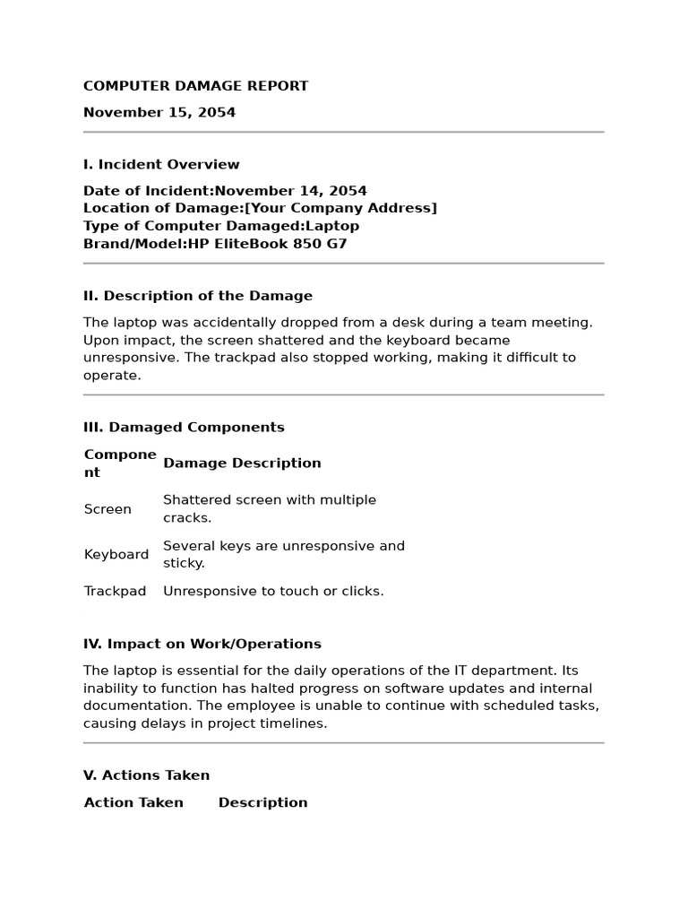 Computer Damage Report | PDF