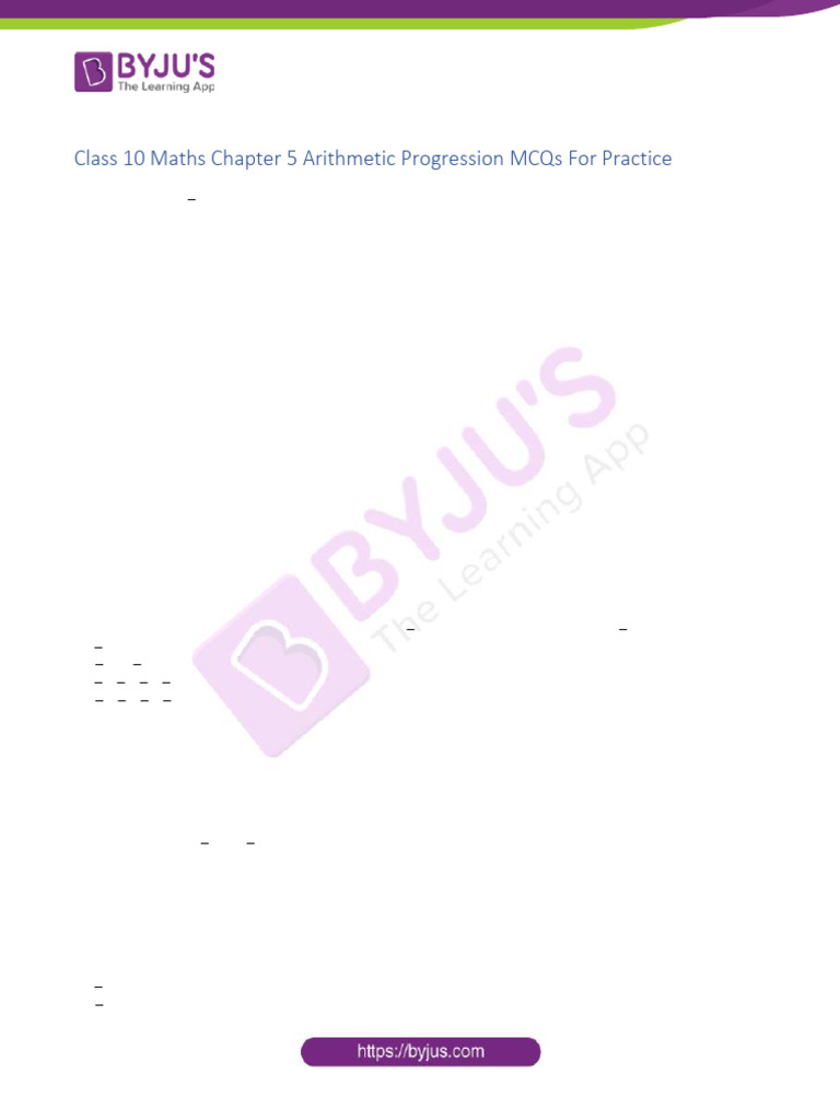 Class 10 Maths Chapter 5 Arithmetic Progression MCQs For Practice | PDF