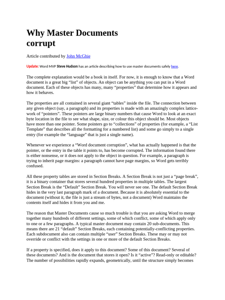 WORD - Why Master Documents Corrupt | PDF | Pointer (Computer ...