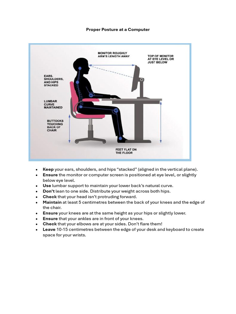 Proper Posture at A Computer - Ergonomics | PDF