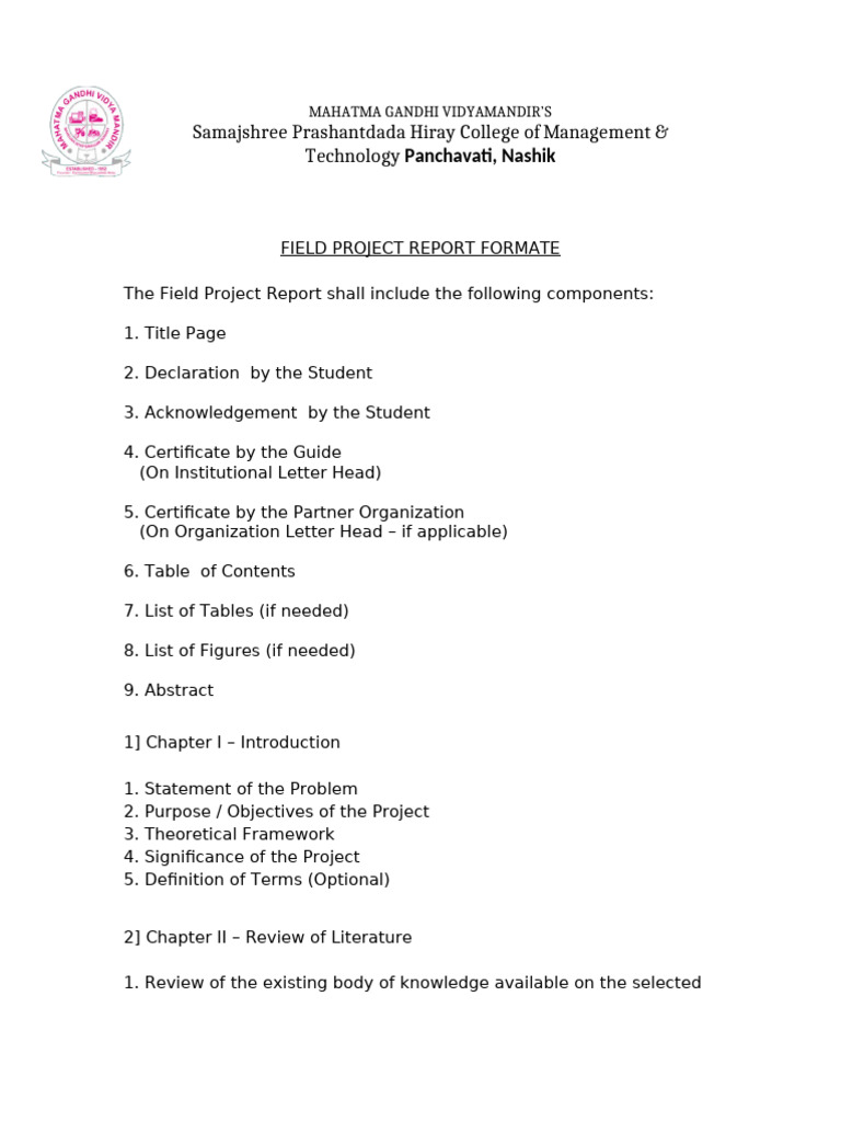 Field Project Formate Sem II 2026 | PDF